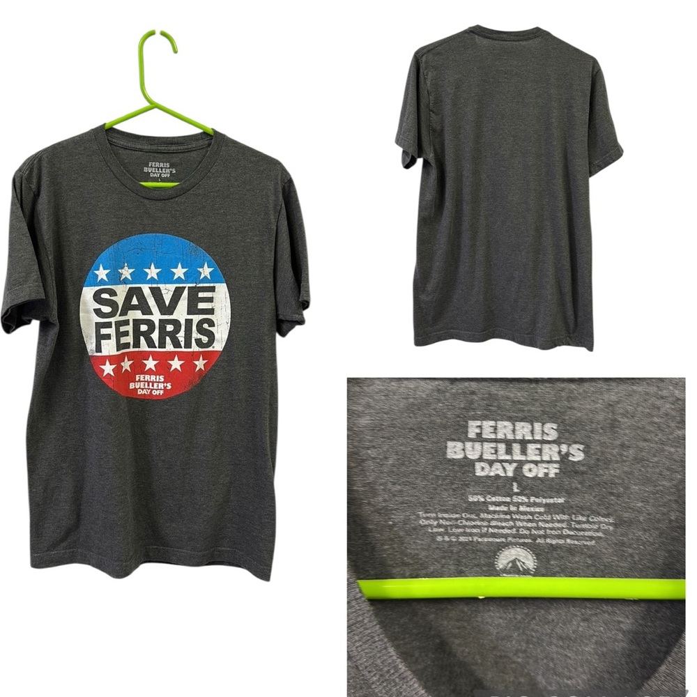Paramount Studios Ferris Buellers Day Off Gray Graphic Tee Tshirt Unisex Large